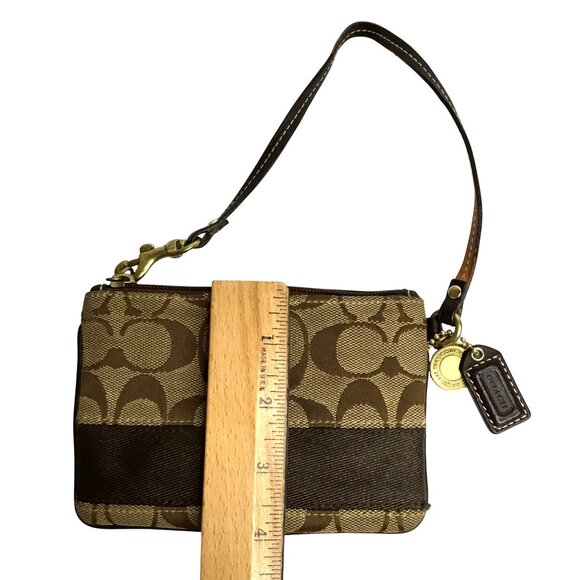 Coach Signature Brown Jacquard Wristlet Purse Clutch Bag Small Zip C Logo - Picture 4 of 6